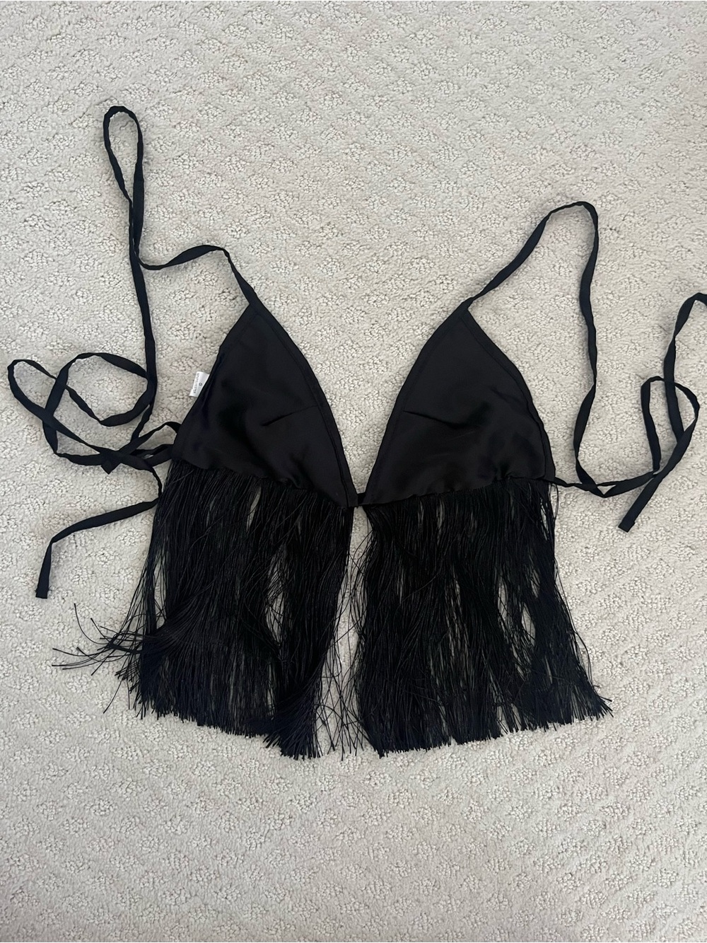 SHEIN Black Fringe Triangle Bralette
